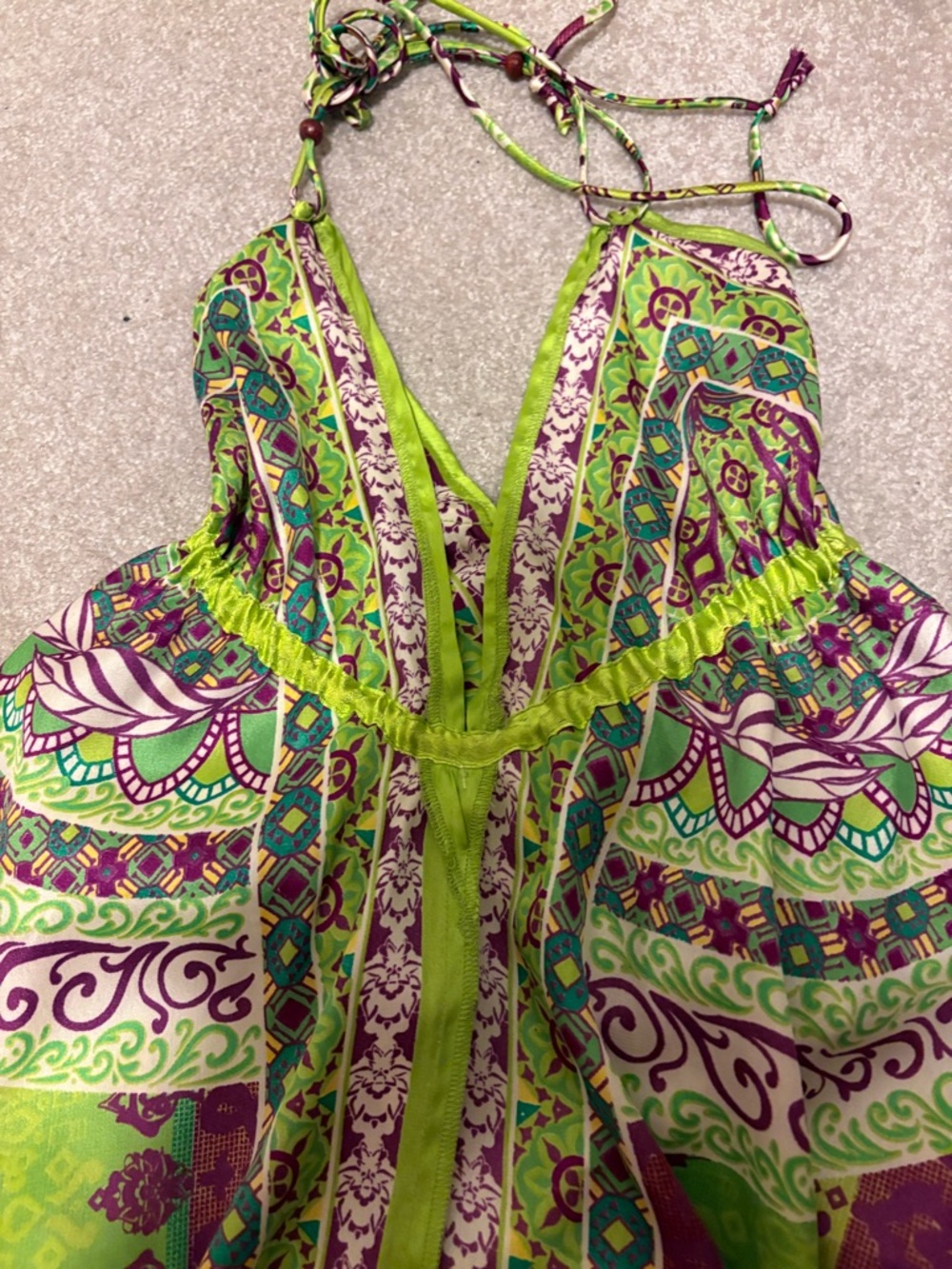 Classique lime green and plum colored maxi dress